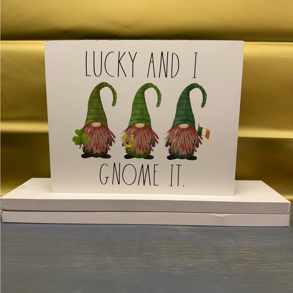 Rae Dunn Lucky and I Gnome It st Patrick’s day wood Sign
